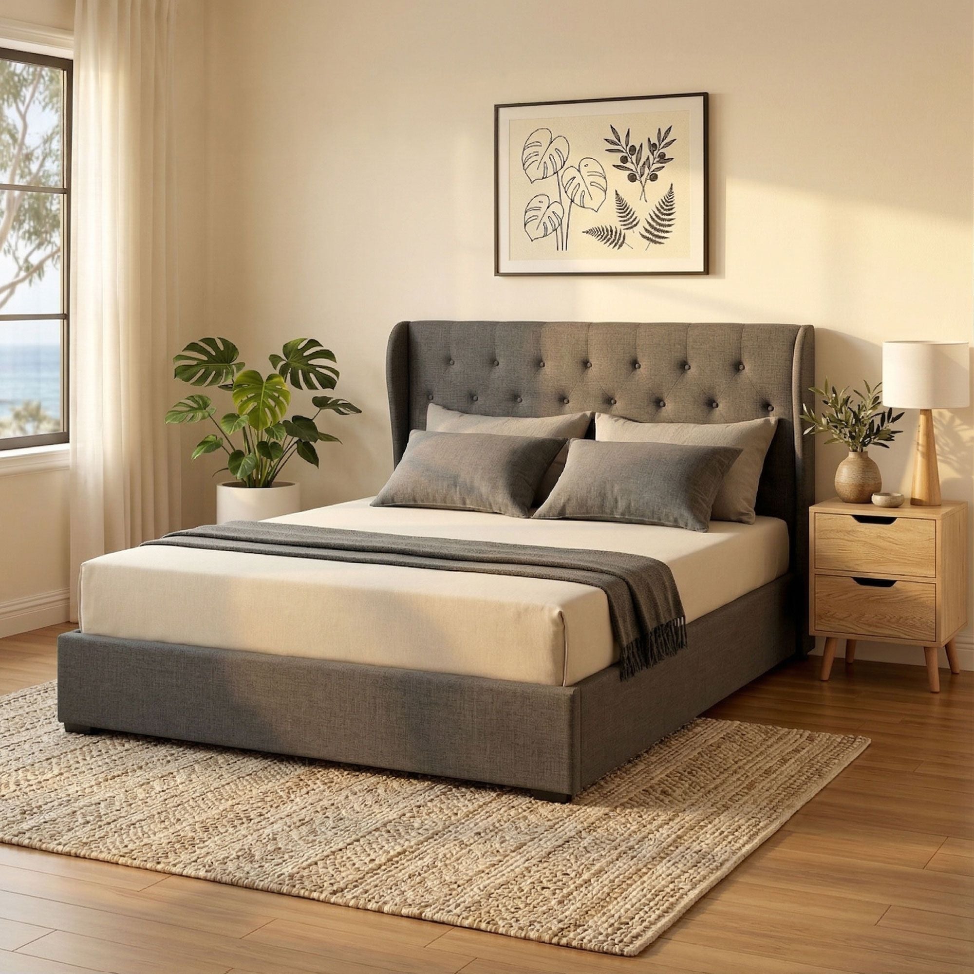Gas Lift Queen Bed Frame and Bedside Table Set 2 Drawer Nightstand Bedroom Furniture Bundle - Furniture > Bedroom > Beds & Bed Frames - Rivercity House & Home Co. (ABN 18 642 972 209) - Affordable Modern Furniture Australia