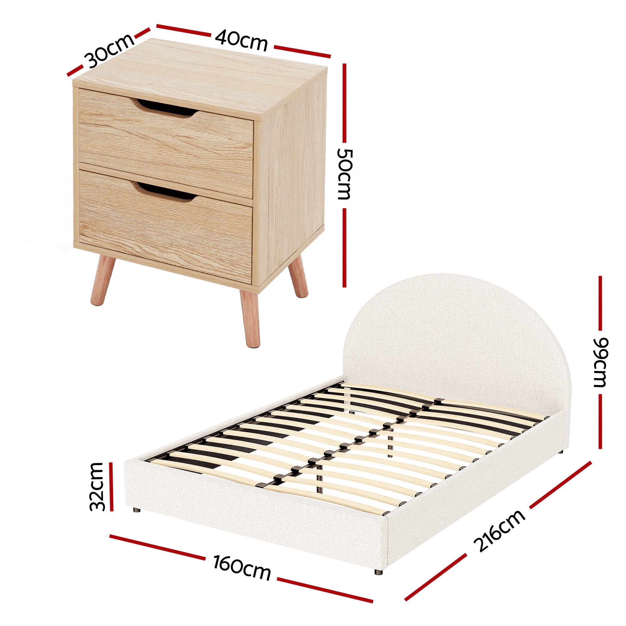 Gas Lift Queen Bed Frame with Bedside Table Set Boucle Fabric Upholstered Platform Bed Nightstand - Furniture > Bedroom > Beds & Bed Frames - Rivercity House & Home Co. (ABN 18 642 972 209) - Affordable Modern Furniture Australia