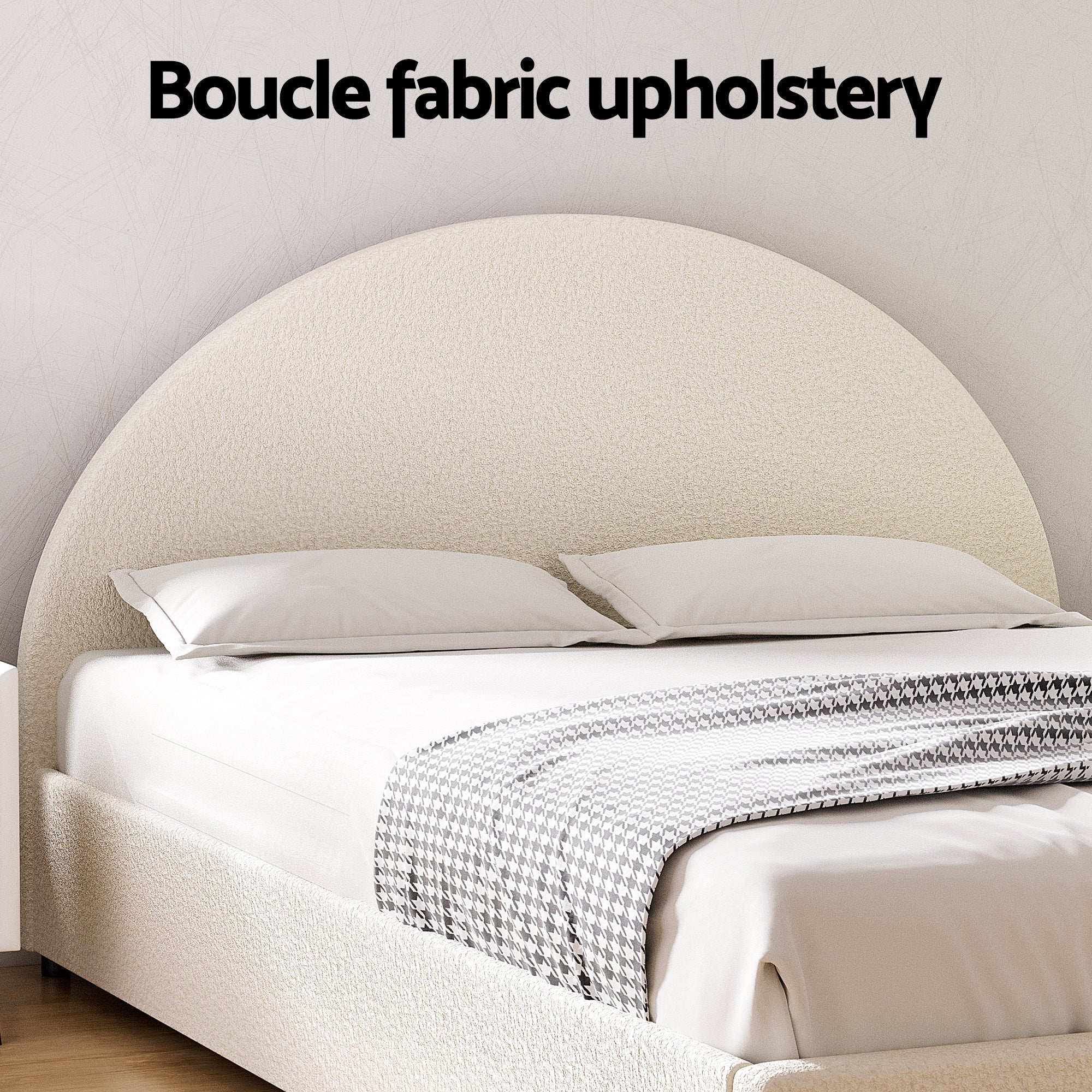 Gas Lift Queen Bed Frame with Bedside Table Set Boucle Fabric Upholstered Platform Bed Nightstand - Furniture > Bedroom > Beds & Bed Frames - Rivercity House & Home Co. (ABN 18 642 972 209) - Affordable Modern Furniture Australia