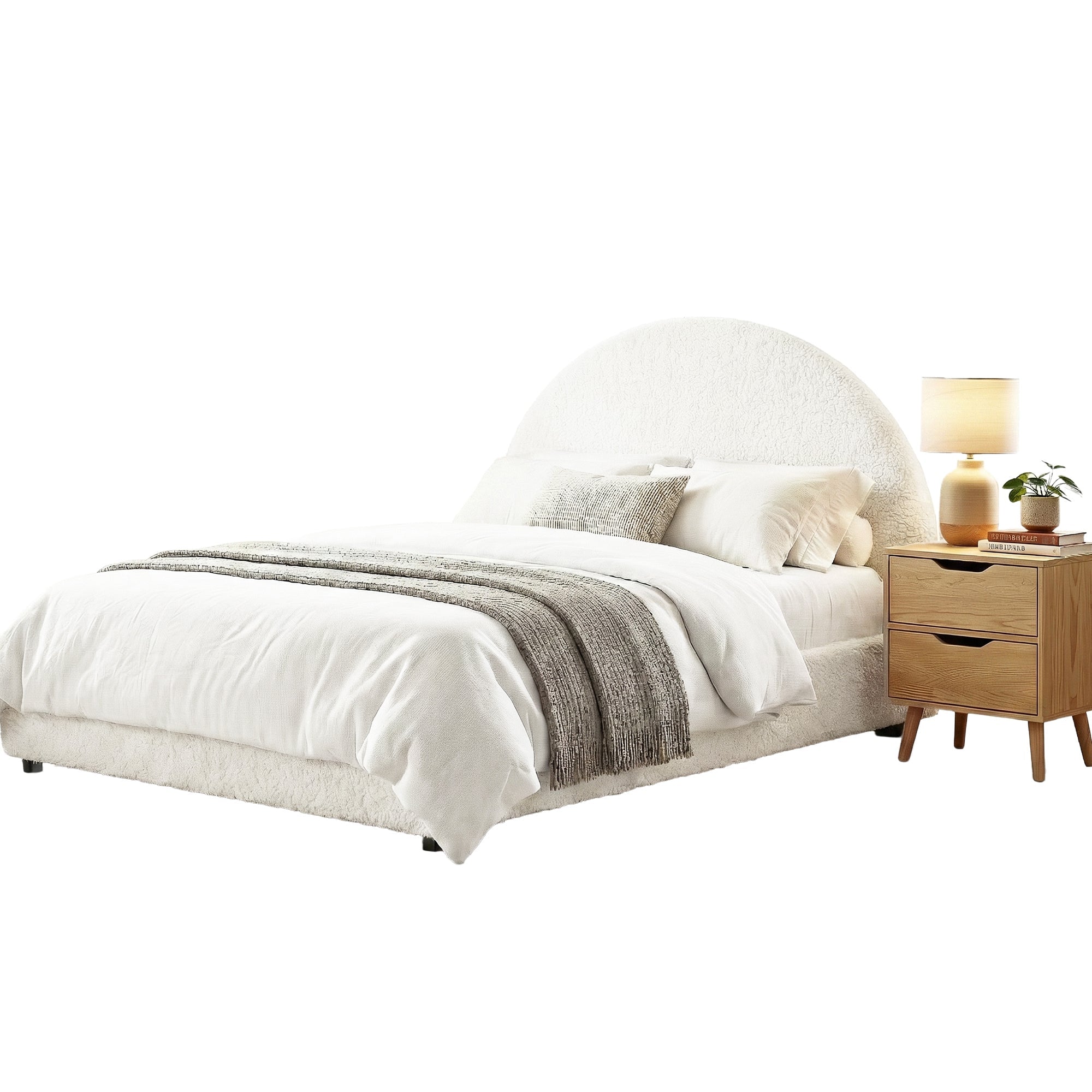 Gas Lift Queen Bed Frame with Bedside Table Set Boucle Fabric Upholstered Platform Bed Nightstand - Furniture > Bedroom > Beds & Bed Frames - Rivercity House & Home Co. (ABN 18 642 972 209) - Affordable Modern Furniture Australia