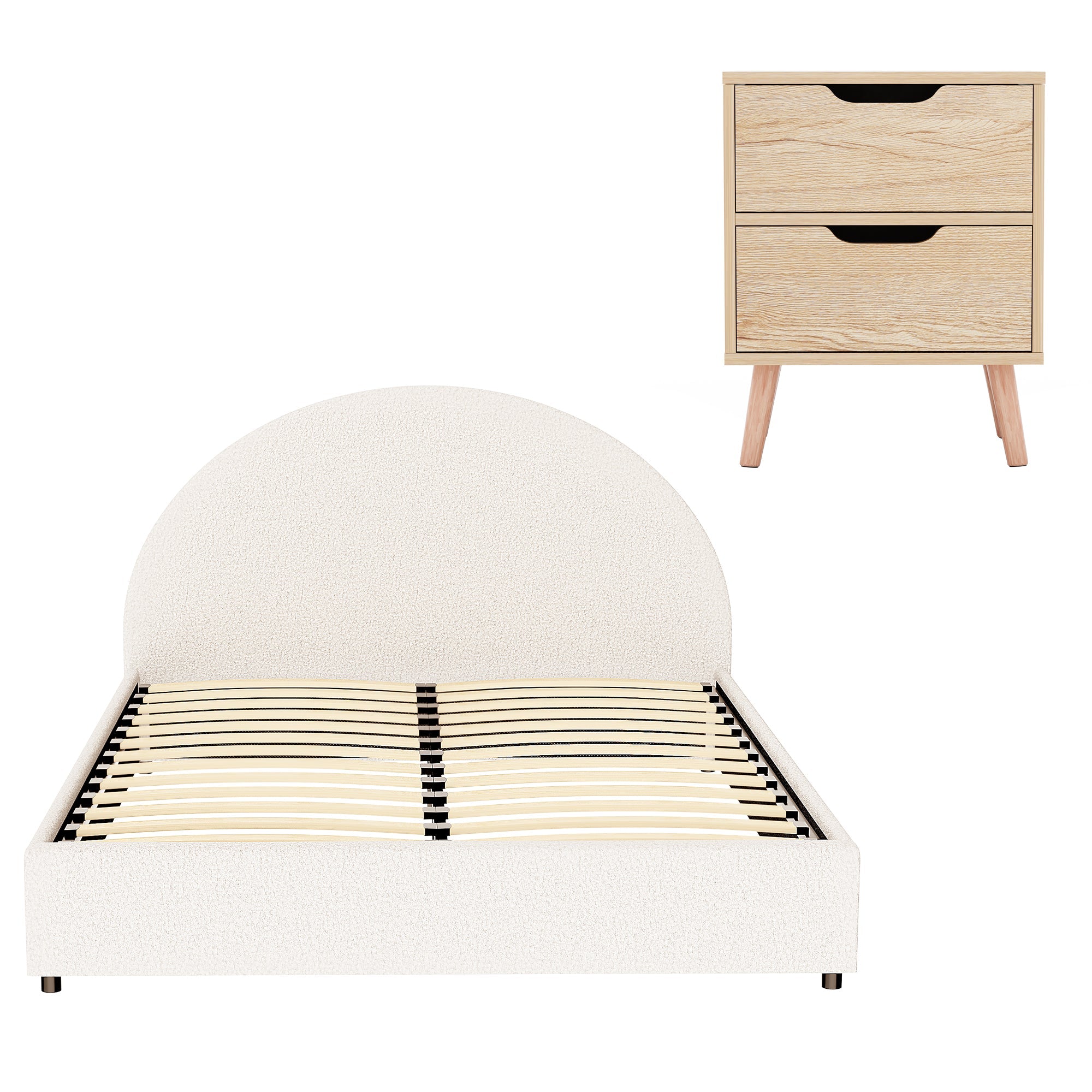 Gas Lift Queen Bed Frame with Bedside Table Set Boucle Fabric Upholstered Platform Bed Nightstand - Furniture > Bedroom > Beds & Bed Frames - Rivercity House & Home Co. (ABN 18 642 972 209) - Affordable Modern Furniture Australia