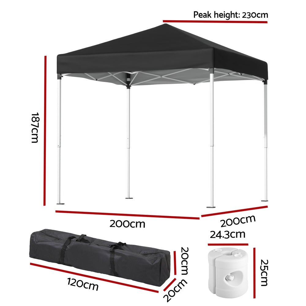 Gazebo 2x2m Outdoor Patio Garden Marquee Shade w/ Base Pods Black - Home & Garden > Shading > Canopies & Gazebos - Rivercity House & Home Co. (ABN 18 642 972 209) - Affordable Modern Furniture Australia