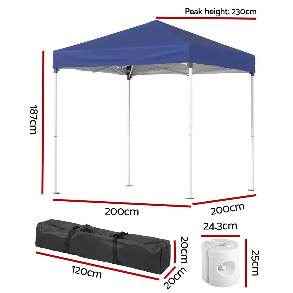 Gazebo 2x2m Outdoor Patio Garden Marquee Shade w/ Base Pods Blue - Home & Garden > Shading > Canopies & Gazebos - Rivercity House & Home Co. (ABN 18 642 972 209) - Affordable Modern Furniture Australia