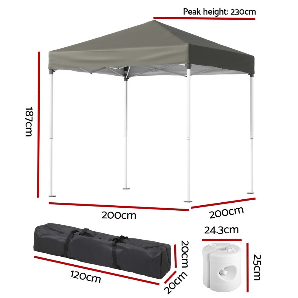 Gazebo 2x2m Outdoor Patio Garden Marquee Shade w/ Base Pods Grey - Home & Garden > Shading > Canopies & Gazebos - Rivercity House & Home Co. (ABN 18 642 972 209) - Affordable Modern Furniture Australia
