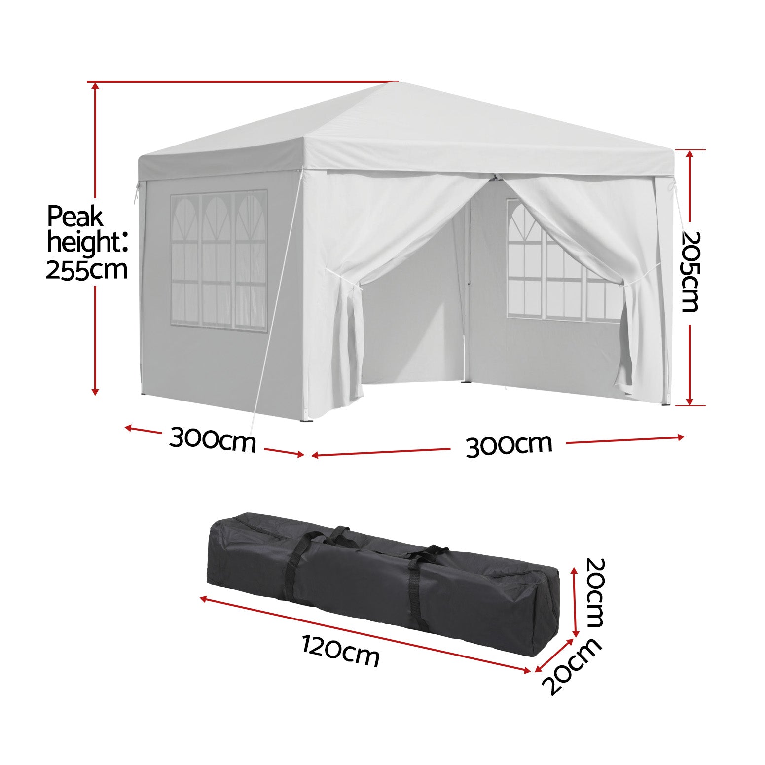 Gazebo 3x3 Pop Up Marquee Folding Tent Wedding Gazebos Camping Outdoor Canopy White - Home & Garden > Shading > Canopies & Gazebos - Rivercity House & Home Co. (ABN 18 642 972 209) - Affordable Modern Furniture Australia