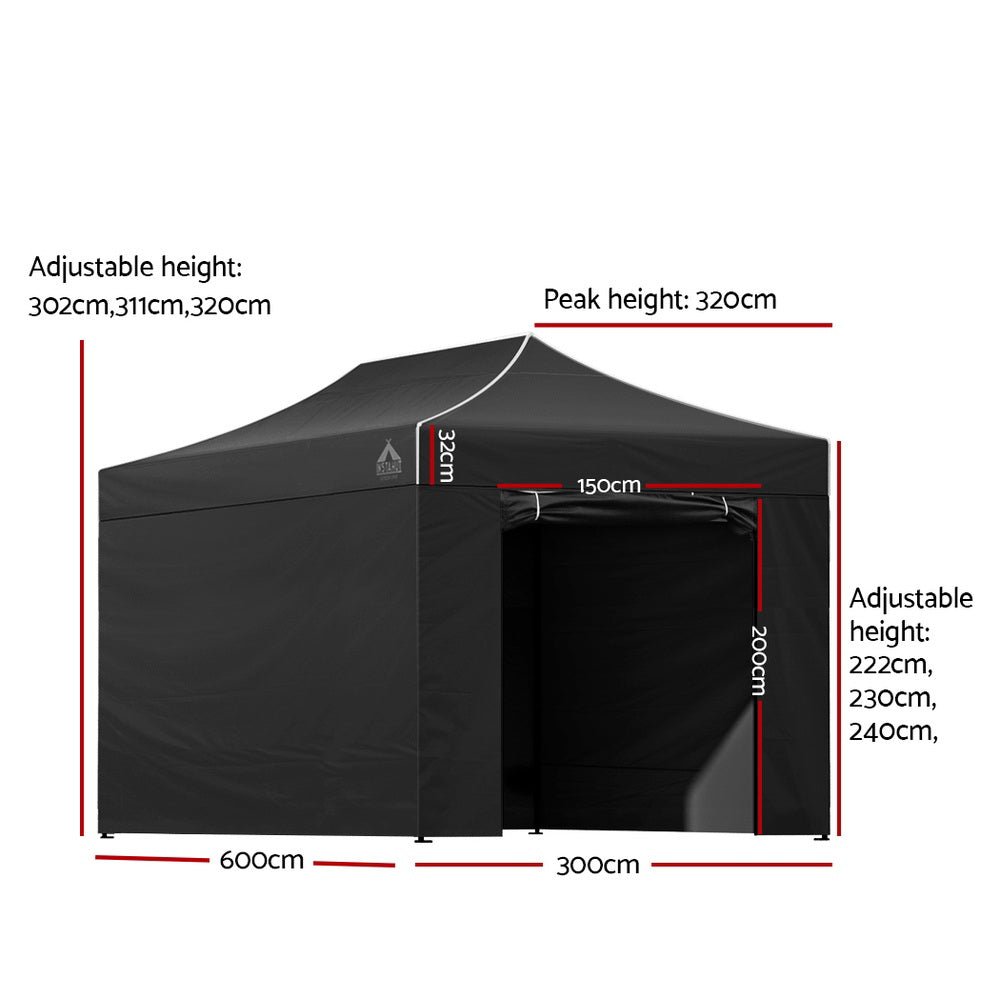Gazebo 3x6 Pop Up Marquee Folding Tent Wedding Gazebos Camping Outdoor Shade Canopy Black - Home & Garden > Shading > Canopies & Gazebos - Rivercity House & Home Co. (ABN 18 642 972 209) - Affordable Modern Furniture Australia