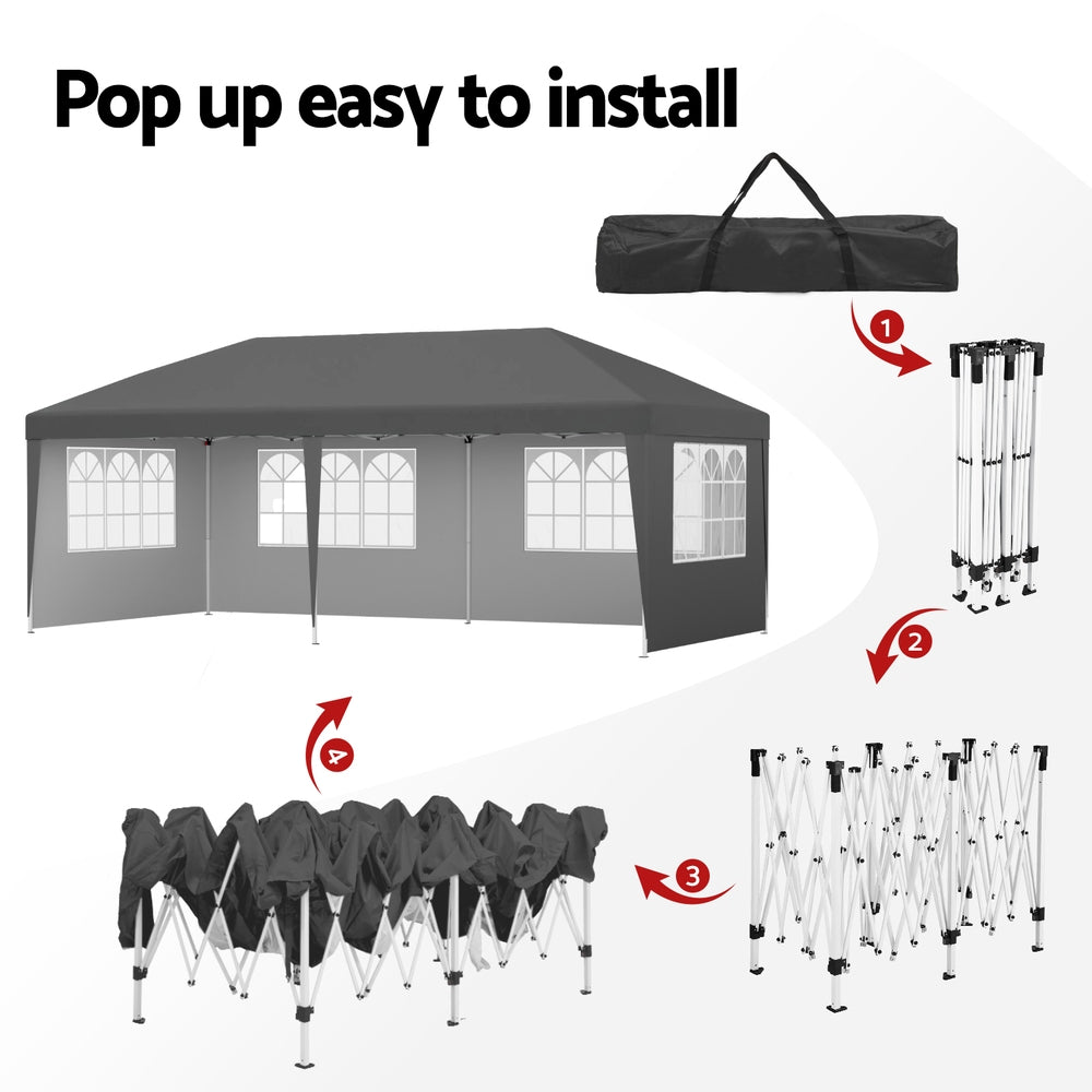 Gazebo 3x6m Pop Up Marquee Wedding Party Outdoor Camping Canopy Grey - Home & Garden > Shading > Canopies & Gazebos - Rivercity House & Home Co. (ABN 18 642 972 209) - Affordable Modern Furniture Australia