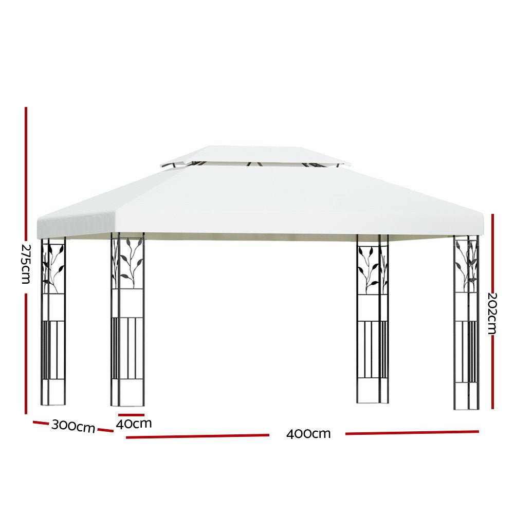 Gazebo 4x3m Marquee Outdoor Wedding Party Event Tent Home Iron Art Shade White - Home & Garden > Shading > Canopies & Gazebos - Rivercity House & Home Co. (ABN 18 642 972 209) - Affordable Modern Furniture Australia