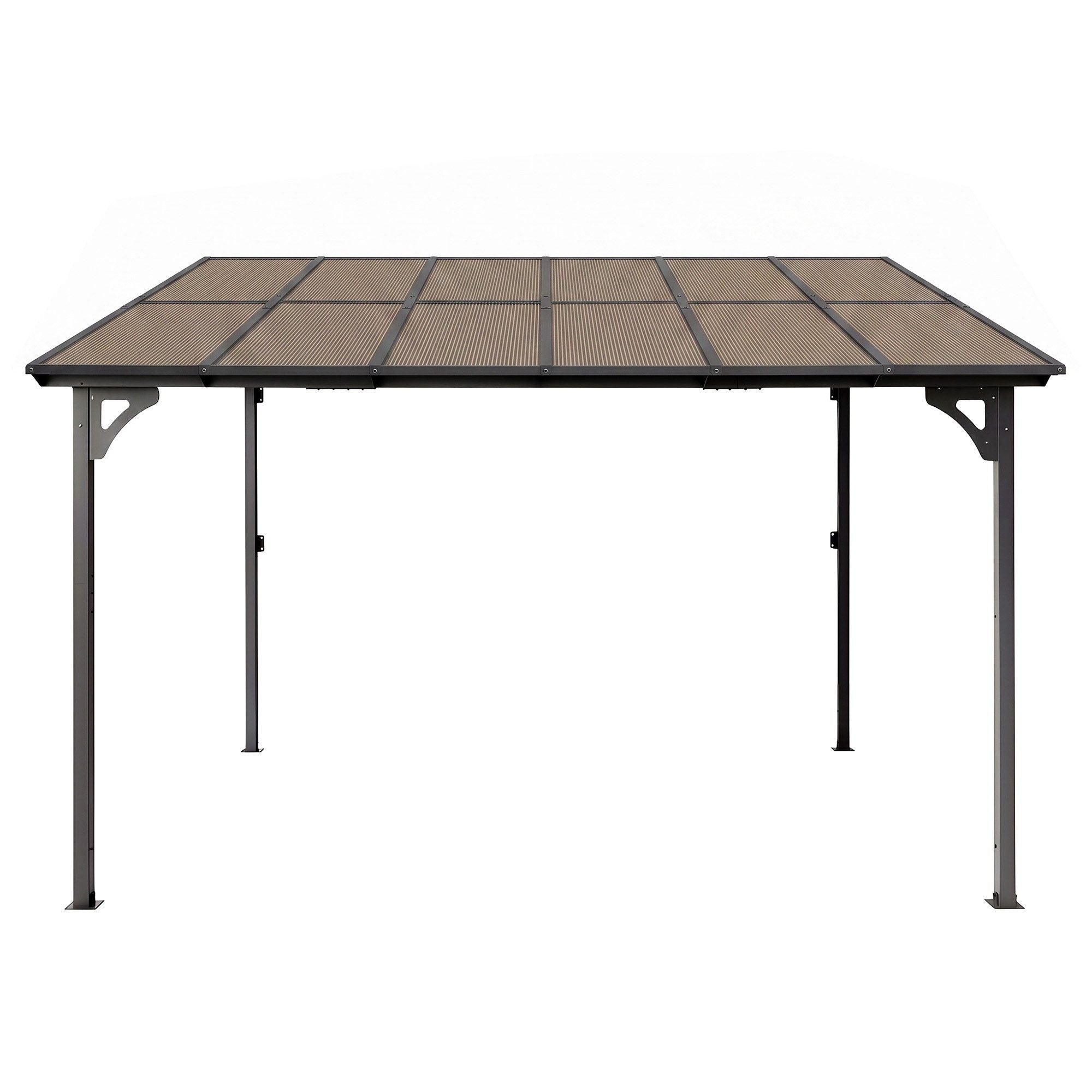 Gazebo Lean-To Pergola Garden Patio Polycarbonate 356cm X 275cm Brown - Home & Garden > Shading > Canopies & Gazebos - Rivercity House & Home Co. (ABN 18 642 972 209) - Affordable Modern Furniture Australia