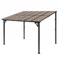 Lean-To Pergola Gazebo 356cm x 275cm with Polycarbonate Roof - Brown