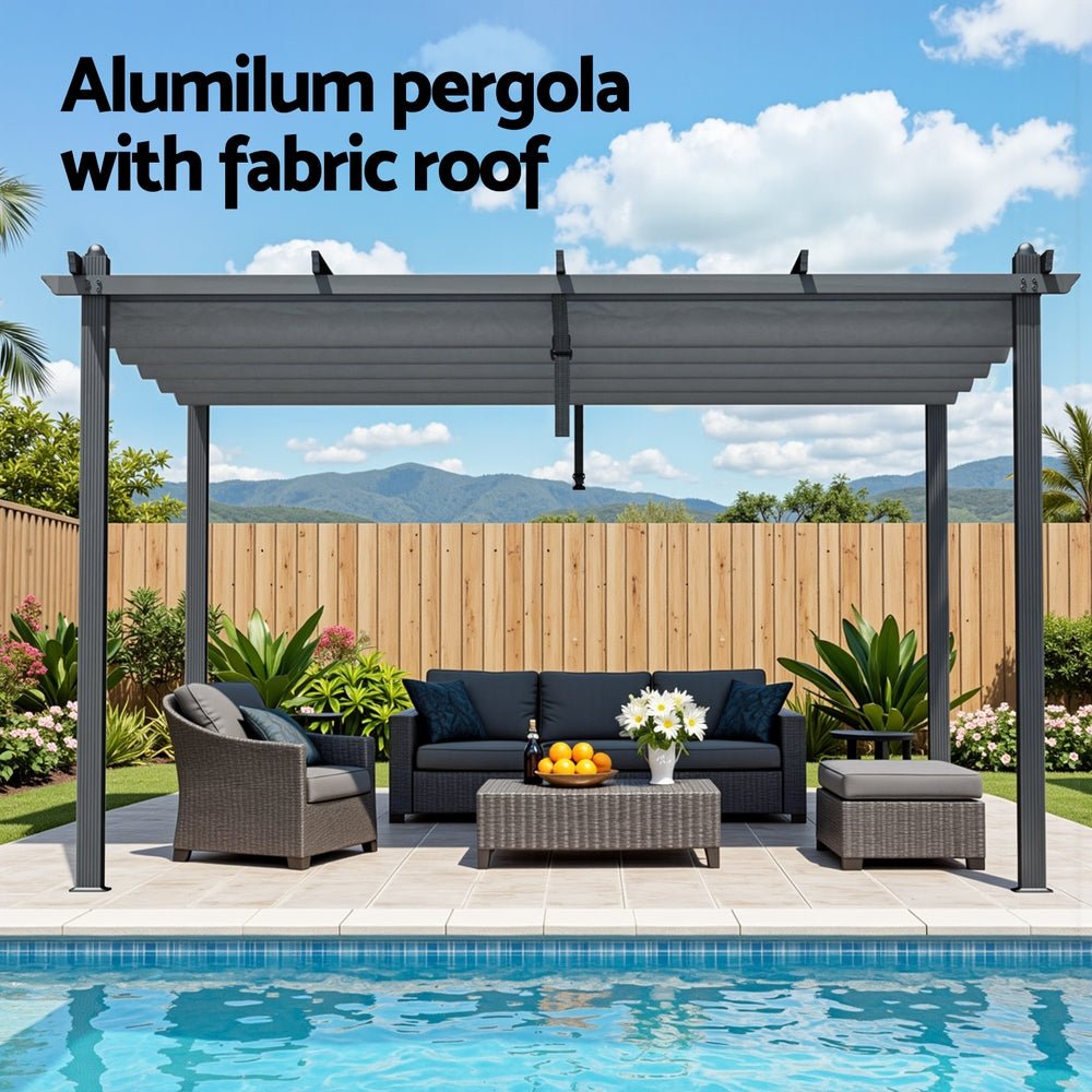 Gazebo Outdoor Garden Pergola Aluminium Frame Adjustable Canopy 3x4m Grey - Home & Garden > Shading > Canopies & Gazebos - Rivercity House & Home Co. (ABN 18 642 972 209) - Affordable Modern Furniture Australia