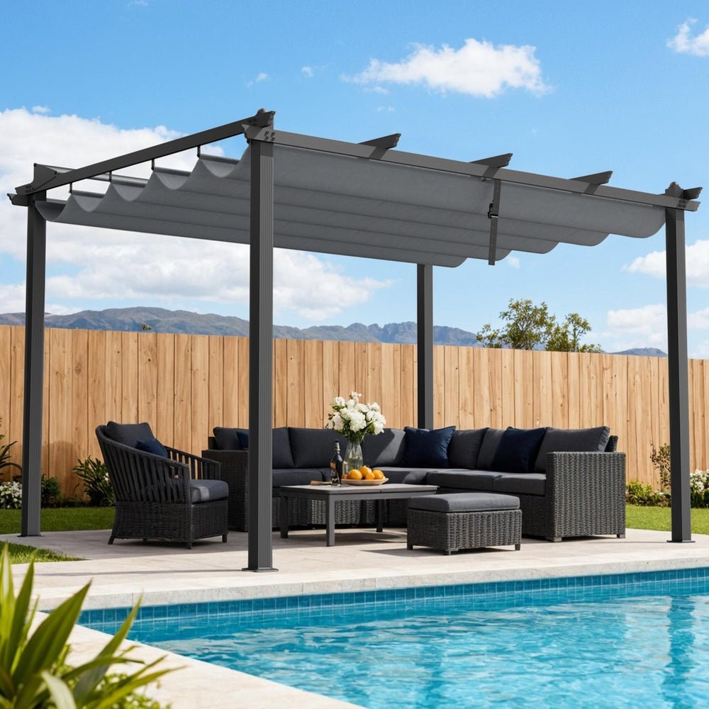 Gazebo Outdoor Garden Pergola Aluminium Frame Adjustable Canopy 3x4m Grey - Home & Garden > Shading > Canopies & Gazebos - Rivercity House & Home Co. (ABN 18 642 972 209) - Affordable Modern Furniture Australia