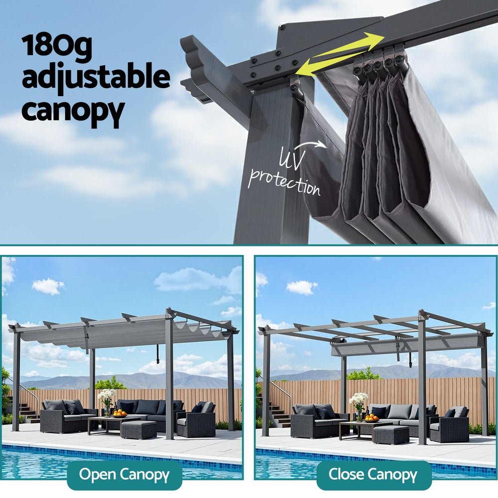 Gazebo Outdoor Garden Pergola Aluminium Frame Adjustable Canopy 3x4m Grey - Home & Garden > Shading > Canopies & Gazebos - Rivercity House & Home Co. (ABN 18 642 972 209) - Affordable Modern Furniture Australia