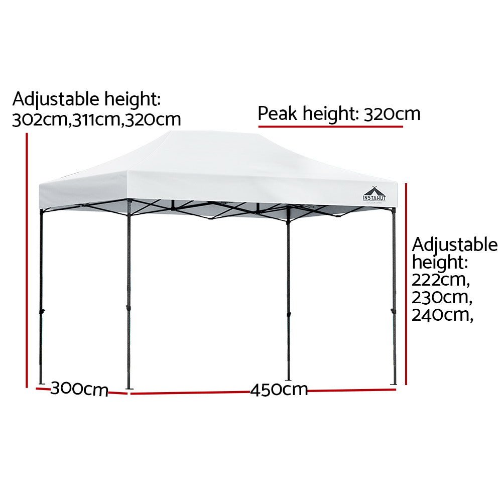 Gazebo Pop Up 3x4.5m w/Base Podx4 Marquee Folding Outdoor Wedding Camping Tent Shade Canopy White - Home & Garden > Shading > Canopies & Gazebos - Rivercity House & Home Co. (ABN 18 642 972 209) - Affordable Modern Furniture Australia