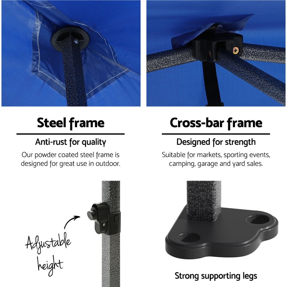 Gazebo Pop Up Marquee 3x3 Folding Tent Outdoor Camping 500D Oxford Blue - Home & Garden > Shading > Canopies & Gazebos - Rivercity House & Home Co. (ABN 18 642 972 209) - Affordable Modern Furniture Australia
