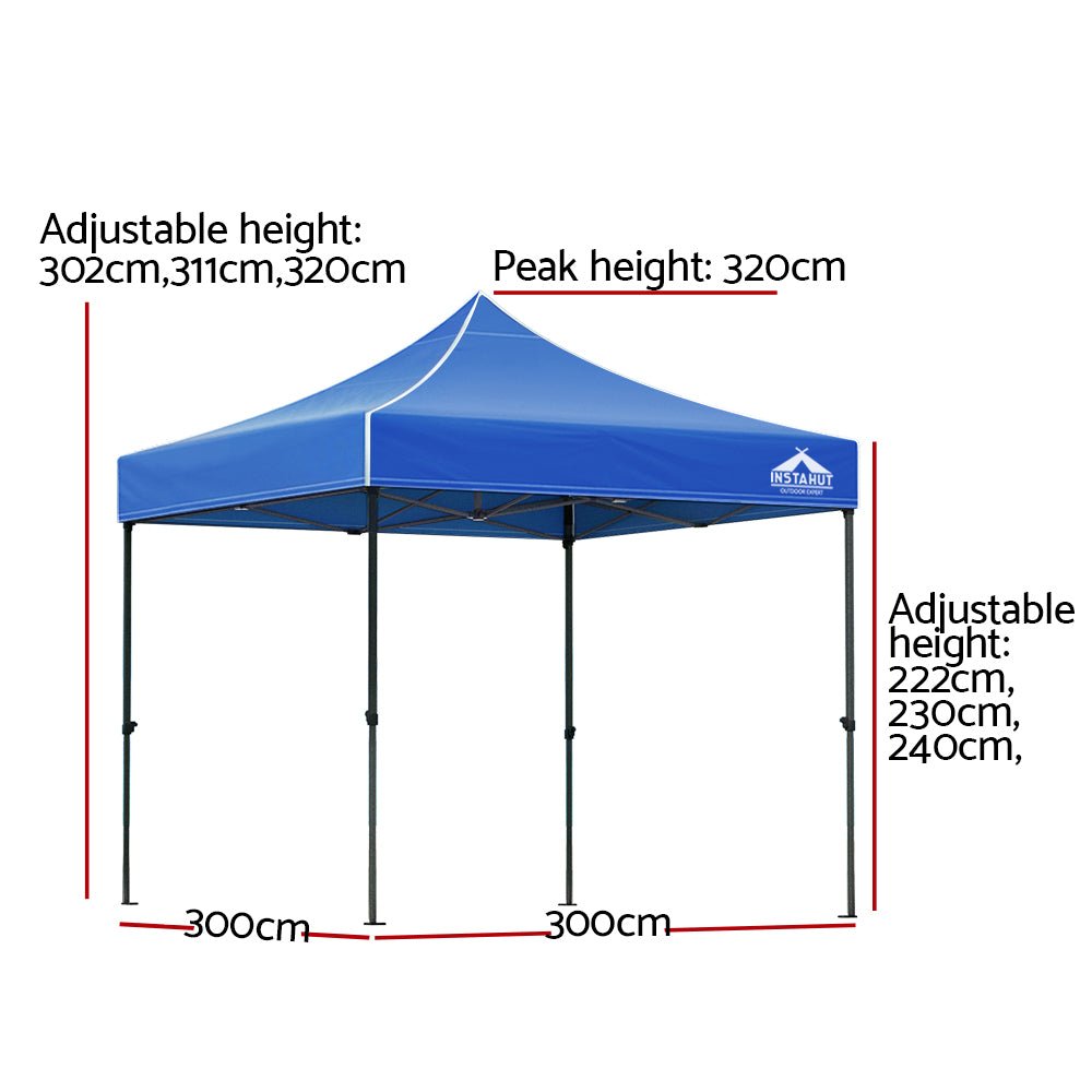Gazebo Pop Up Marquee 3x3 Folding Tent Outdoor Camping 500D Oxford Blue - Home & Garden > Shading > Canopies & Gazebos - Rivercity House & Home Co. (ABN 18 642 972 209) - Affordable Modern Furniture Australia