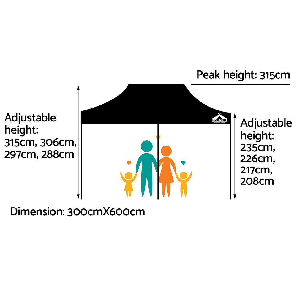 Gazebo Pop Up Marquee 3x6 Folding Outdoor 500D Tent Base Pod Black - Home & Garden > Shading > Canopies & Gazebos - Rivercity House & Home Co. (ABN 18 642 972 209) - Affordable Modern Furniture Australia