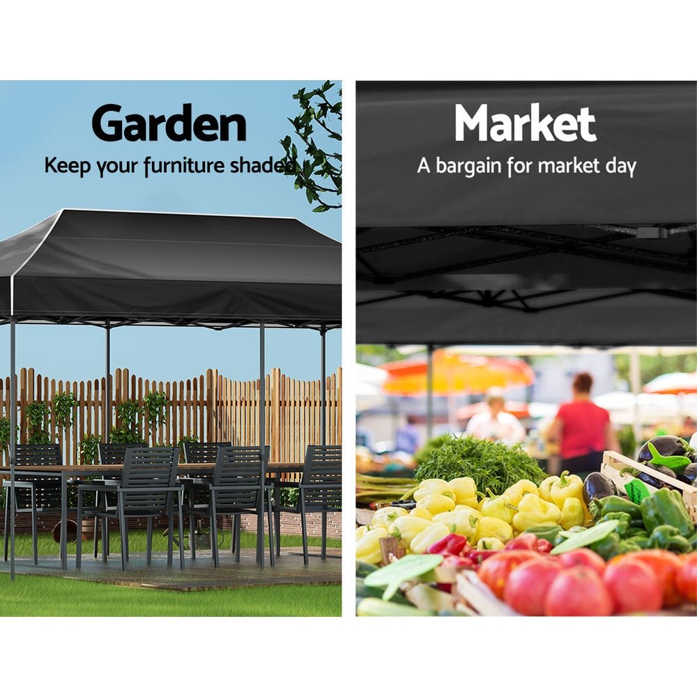 Gazebo Pop Up Marquee 3x6 Folding Tent Wedding 500D Camping Black - Home & Garden > Shading > Canopies & Gazebos - Rivercity House & Home Co. (ABN 18 642 972 209) - Affordable Modern Furniture Australia