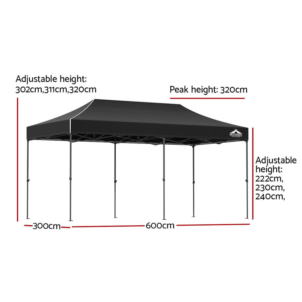 Gazebo Pop Up Marquee 3x6 Folding Tent Wedding 500D Camping Black - Home & Garden > Shading > Canopies & Gazebos - Rivercity House & Home Co. (ABN 18 642 972 209) - Affordable Modern Furniture Australia