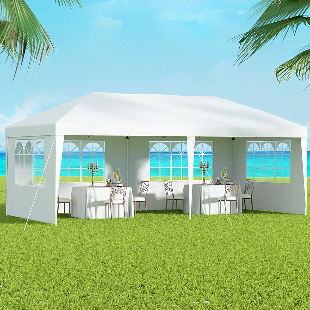 Gazebo Pop Up Marquee 3x6m Wedding Party Outdoor Camping Tent Canopy Side Wall White - Home & Garden > Shading - Rivercity House & Home Co. (ABN 18 642 972 209) - Affordable Modern Furniture Australia