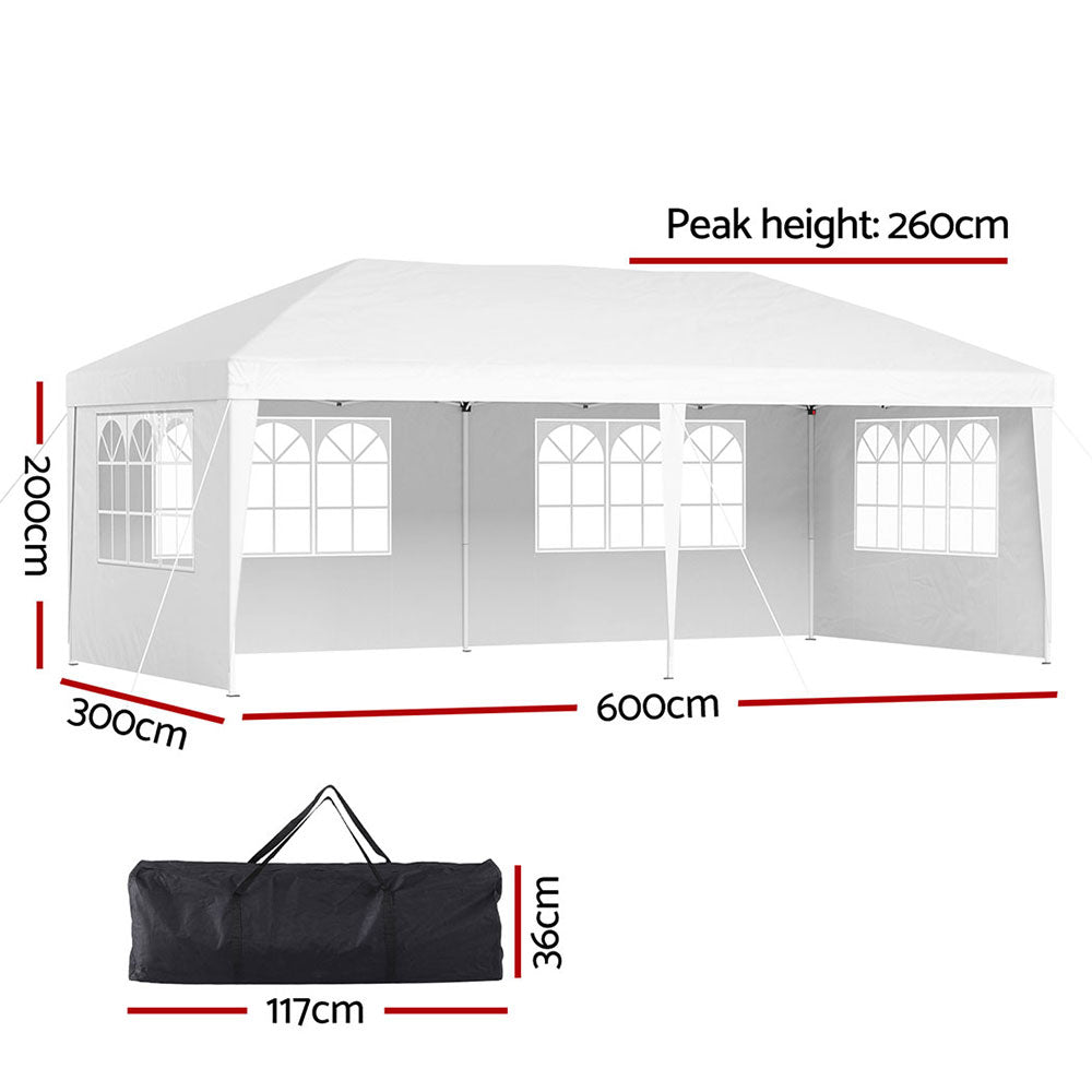 Gazebo Pop Up Marquee 3x6m Wedding Party Outdoor Camping Tent Canopy Side Wall White - Home & Garden > Shading - Rivercity House & Home Co. (ABN 18 642 972 209) - Affordable Modern Furniture Australia