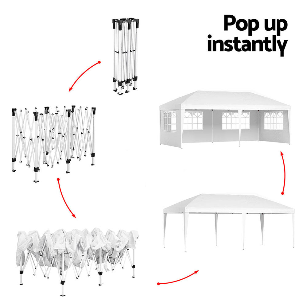 Gazebo Pop Up Marquee 3x6m Wedding Party Outdoor Camping Tent Canopy Side Wall White - Home & Garden > Shading - Rivercity House & Home Co. (ABN 18 642 972 209) - Affordable Modern Furniture Australia