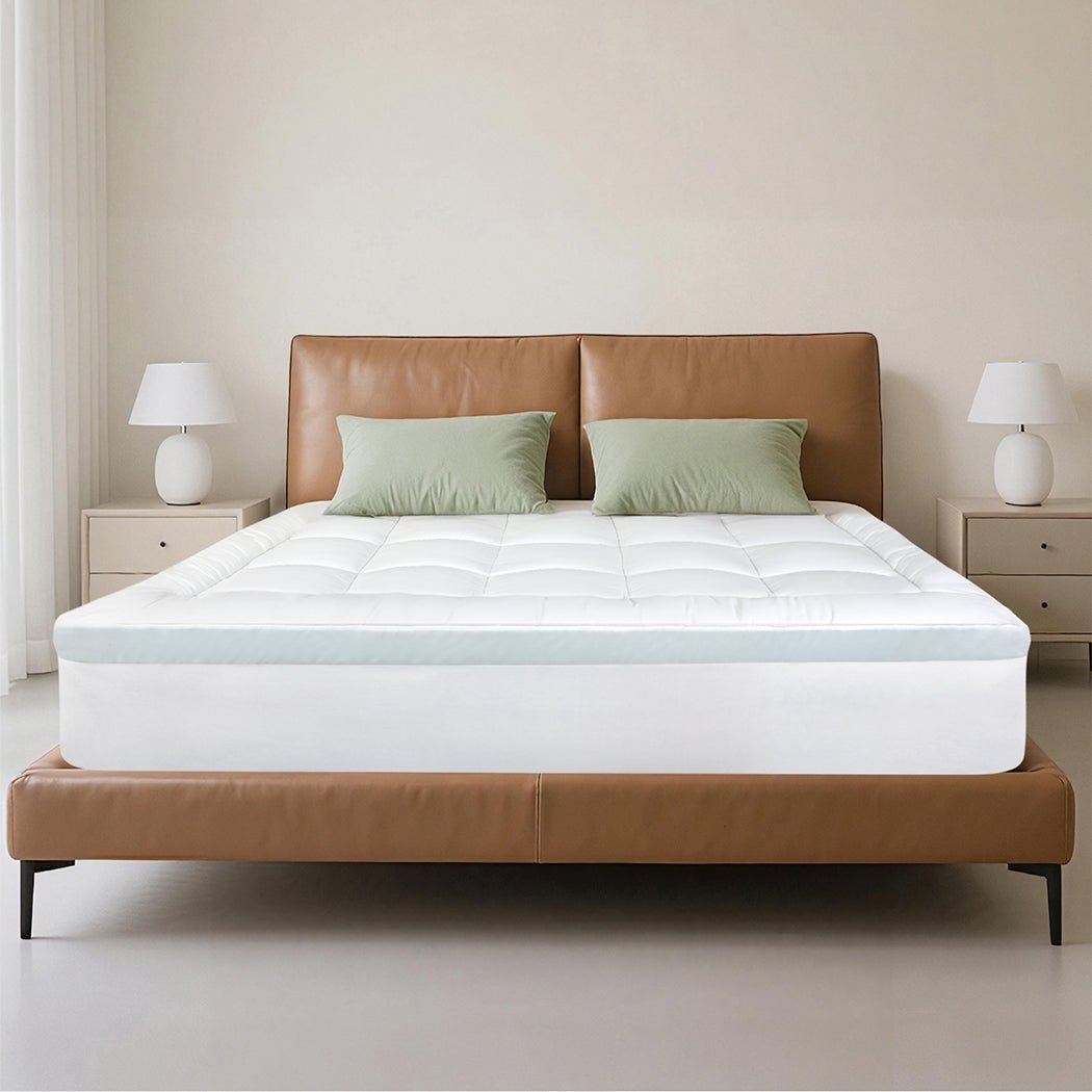 Gel Memory Foam Mattress Topper 8cm Double Size with Cooling Cover - White & Blue - Rivercity House & Home Co. (ABN 18 642 972 209) - Affordable Modern Furniture Australia