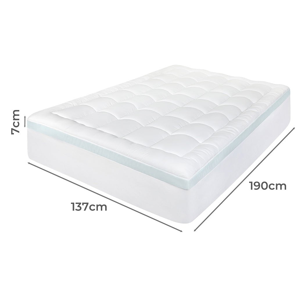 Gel Memory Foam Mattress Topper 8cm Double Size with Cooling Cover - White & Blue - Rivercity House & Home Co. (ABN 18 642 972 209) - Affordable Modern Furniture Australia