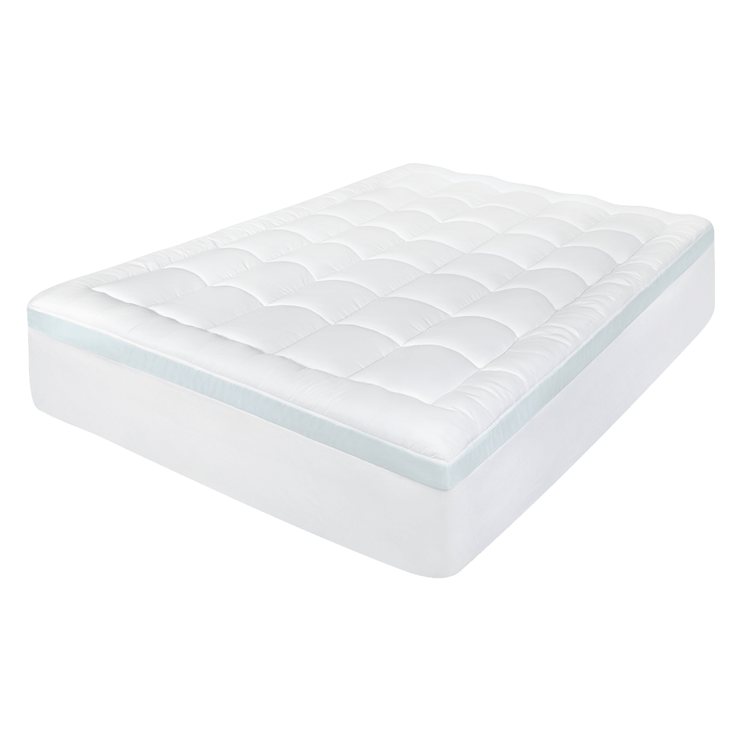 Gel Memory Foam Mattress Topper 8cm Double Size with Cooling Cover - White & Blue - Rivercity House & Home Co. (ABN 18 642 972 209) - Affordable Modern Furniture Australia
