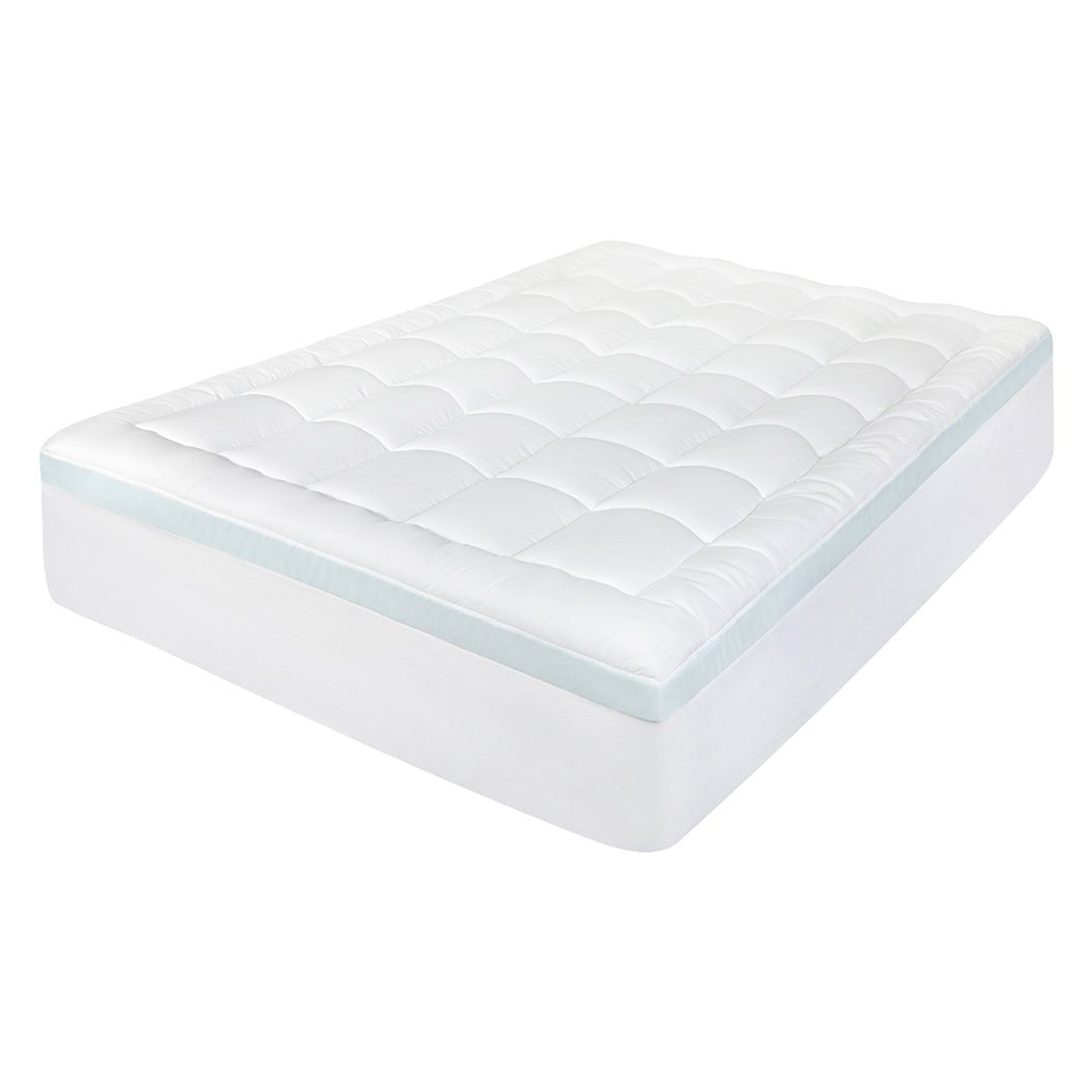 Gel Memory Foam Mattress Topper 8cm Double Size with Cooling Cover - White & Blue - Rivercity House & Home Co. (ABN 18 642 972 209) - Affordable Modern Furniture Australia