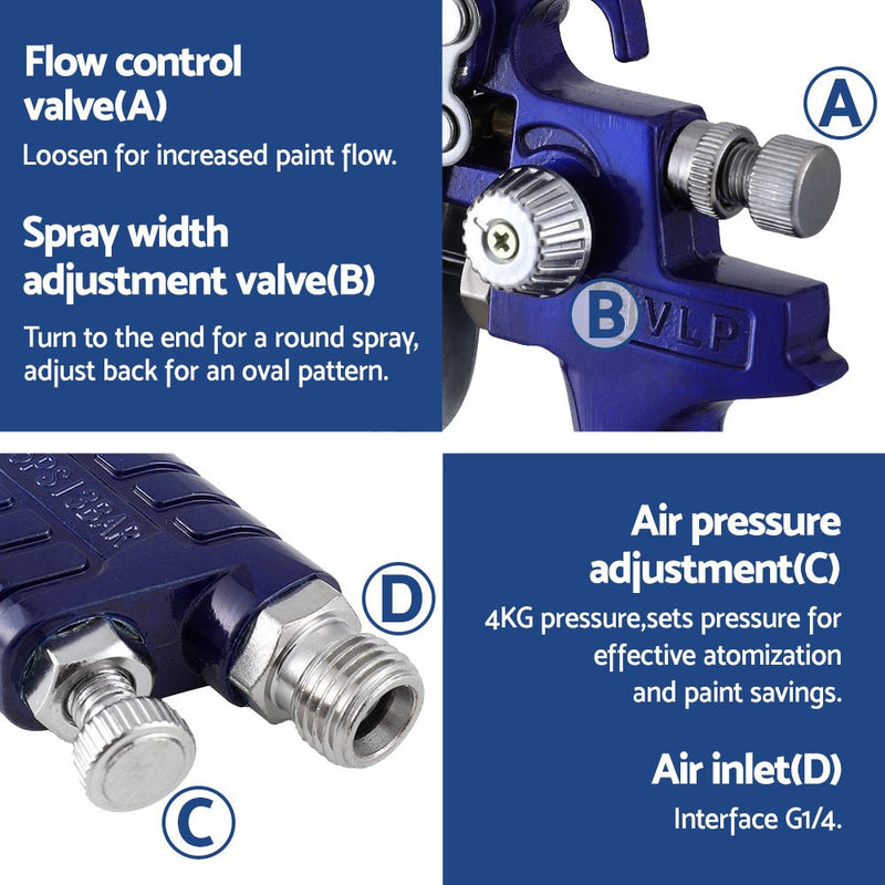 Giantz 2PC HVLP Air Spray Gun Gravity Feed Cup Nozzles Included - Tools > Air Compressor > Air Compressors - Rivercity House & Home Co. (ABN 18 642 972 209) - Affordable Modern Furniture Australia