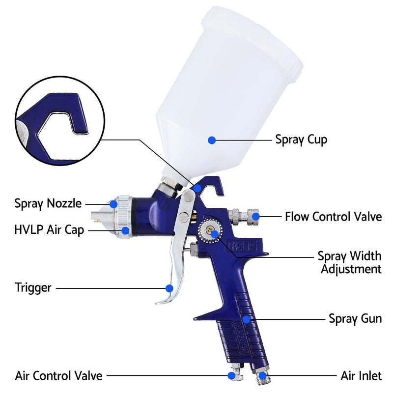 Giantz 2PC HVLP Air Spray Gun Gravity Feed Cup Nozzles Included - Tools > Air Compressor > Air Compressors - Rivercity House & Home Co. (ABN 18 642 972 209) - Affordable Modern Furniture Australia