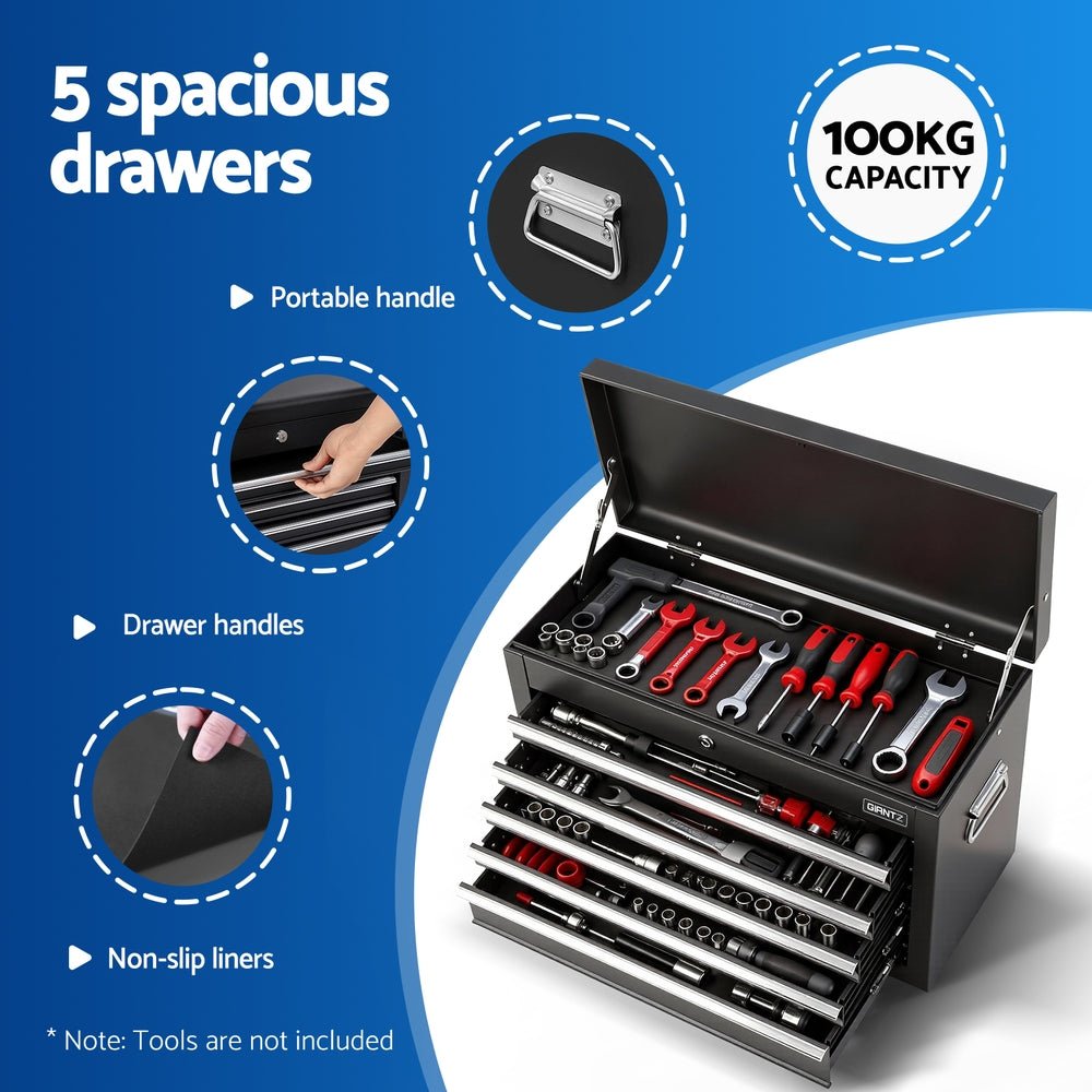 GIANTZ 5 Drawer Tool Chest Box Cabinet Lockable Garage Storage Organiser Black - Tools > Tools Storage > Tool Boxes - Rivercity House & Home Co. (ABN 18 642 972 209) - Affordable Modern Furniture Australia