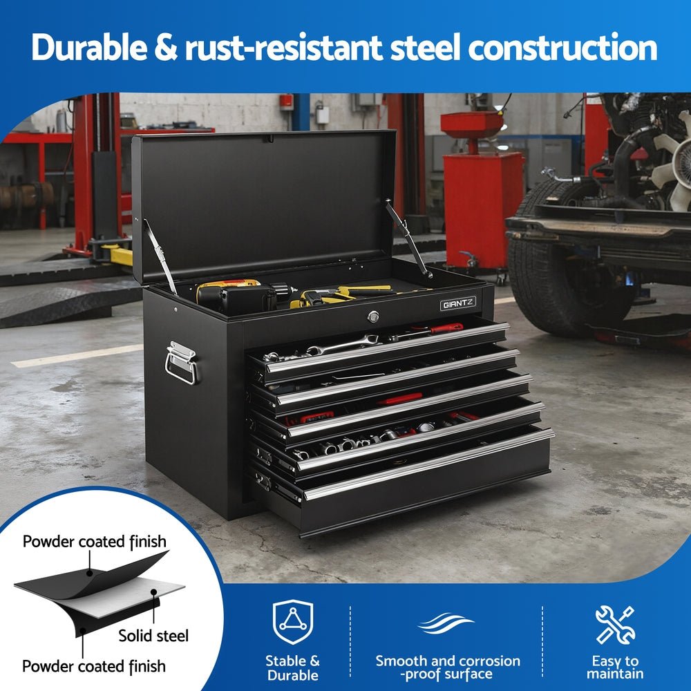GIANTZ 5 Drawer Tool Chest Box Cabinet Lockable Garage Storage Organiser Black - Tools > Tools Storage > Tool Boxes - Rivercity House & Home Co. (ABN 18 642 972 209) - Affordable Modern Furniture Australia