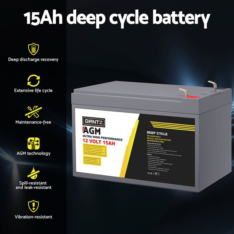 Giantz AGM Battery 12V 15Ah Deep Cycle Box Portable Solar Caravan Camping - Auto Accessories > Auto Accessories Others - Rivercity House & Home Co. (ABN 18 642 972 209) - Affordable Modern Furniture Australia