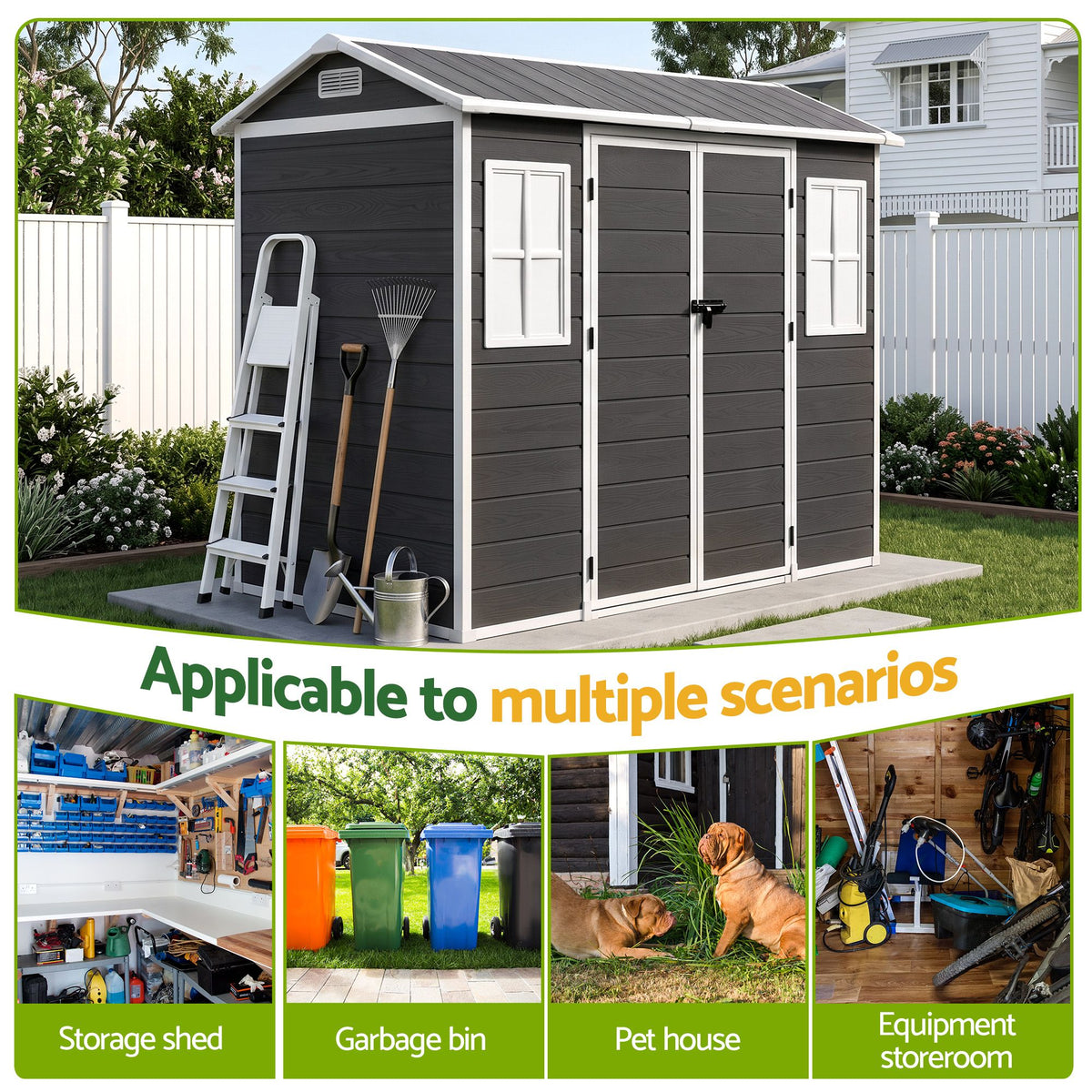 Giantz Garden Shed Resin Outdoor Storage Box 2.44x1.31M Tool Shed Backyard Black - Home & Garden > Storage > Sheds - Rivercity House & Home Co. (ABN 18 642 972 209) - Affordable Modern Furniture Australia