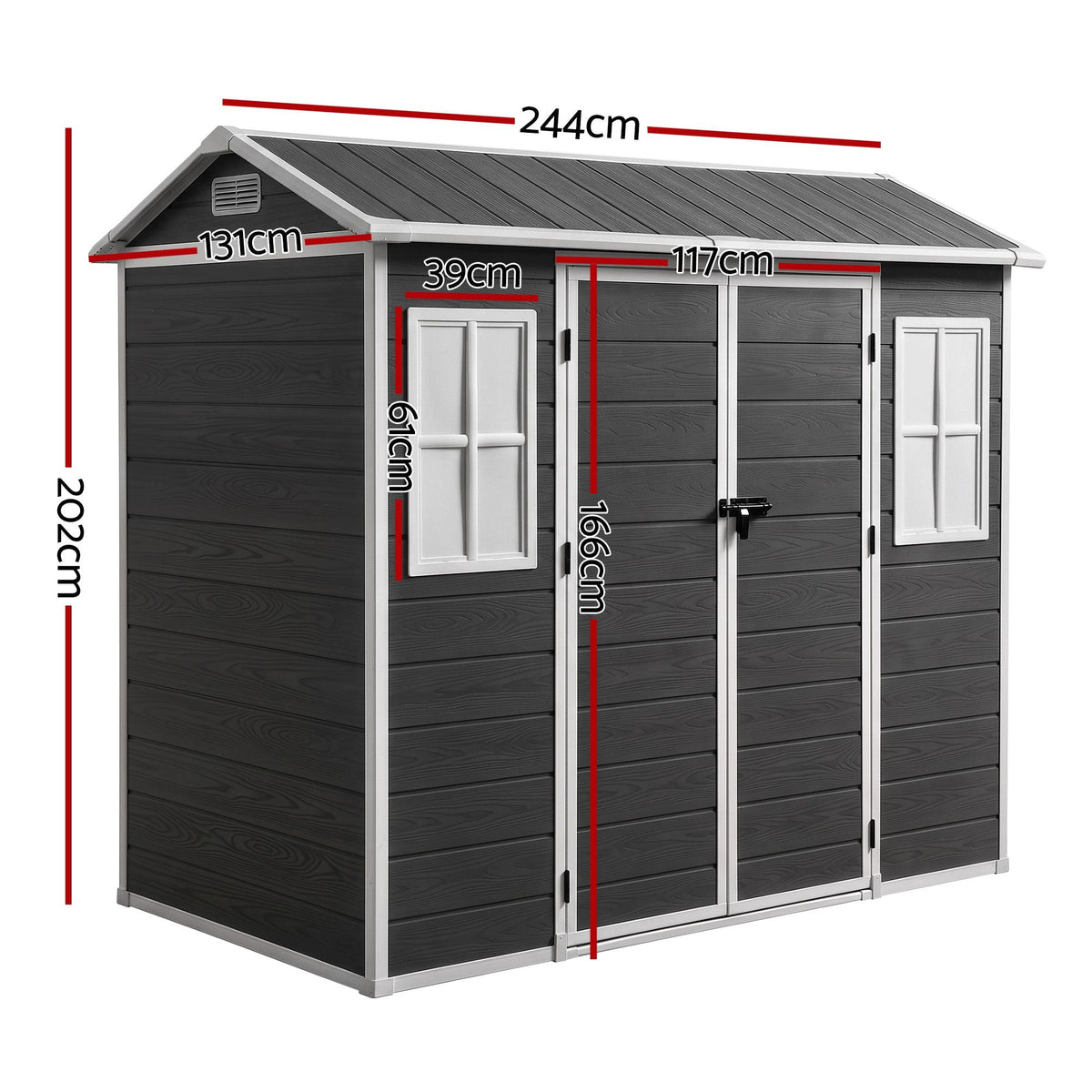 Giantz Garden Shed Resin Outdoor Storage Box 2.44x1.31M Tool Shed Backyard Black - Home & Garden > Storage > Sheds - Rivercity House & Home Co. (ABN 18 642 972 209) - Affordable Modern Furniture Australia