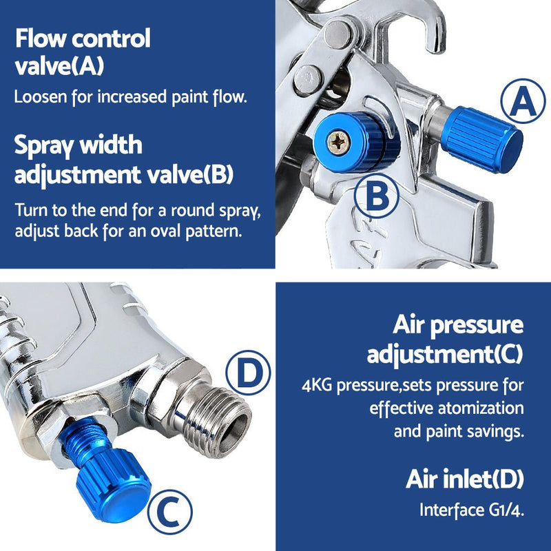 Giantz HVLP Air Spray Gun Gravity Feed Cup Nozzles Included - Tools > Air Compressor > Air Compressors - Rivercity House & Home Co. (ABN 18 642 972 209) - Affordable Modern Furniture Australia