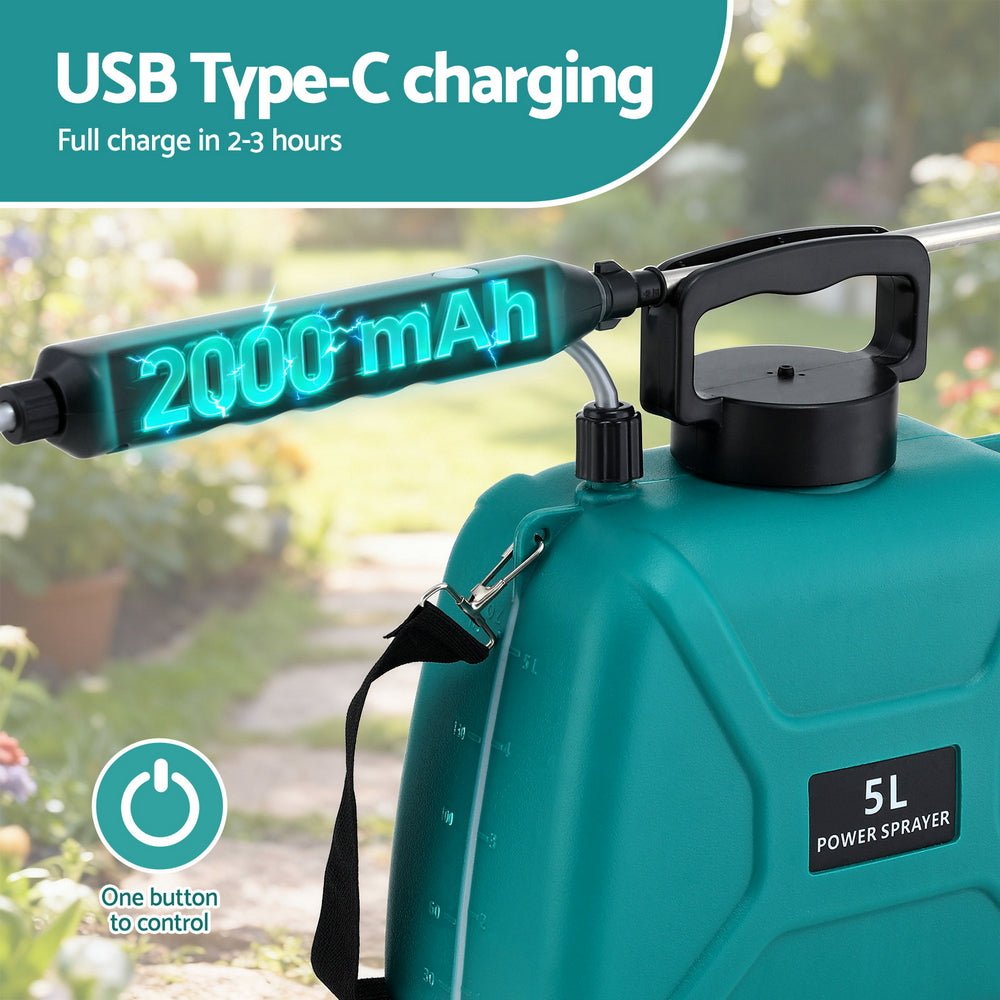 Giantz Weed Sprayer Garden Sprayer USB Charging Electric Shoulder Sprayer 5L - Home & Garden > Garden Tools > Herbicides - Rivercity House & Home Co. (ABN 18 642 972 209) - Affordable Modern Furniture Australia