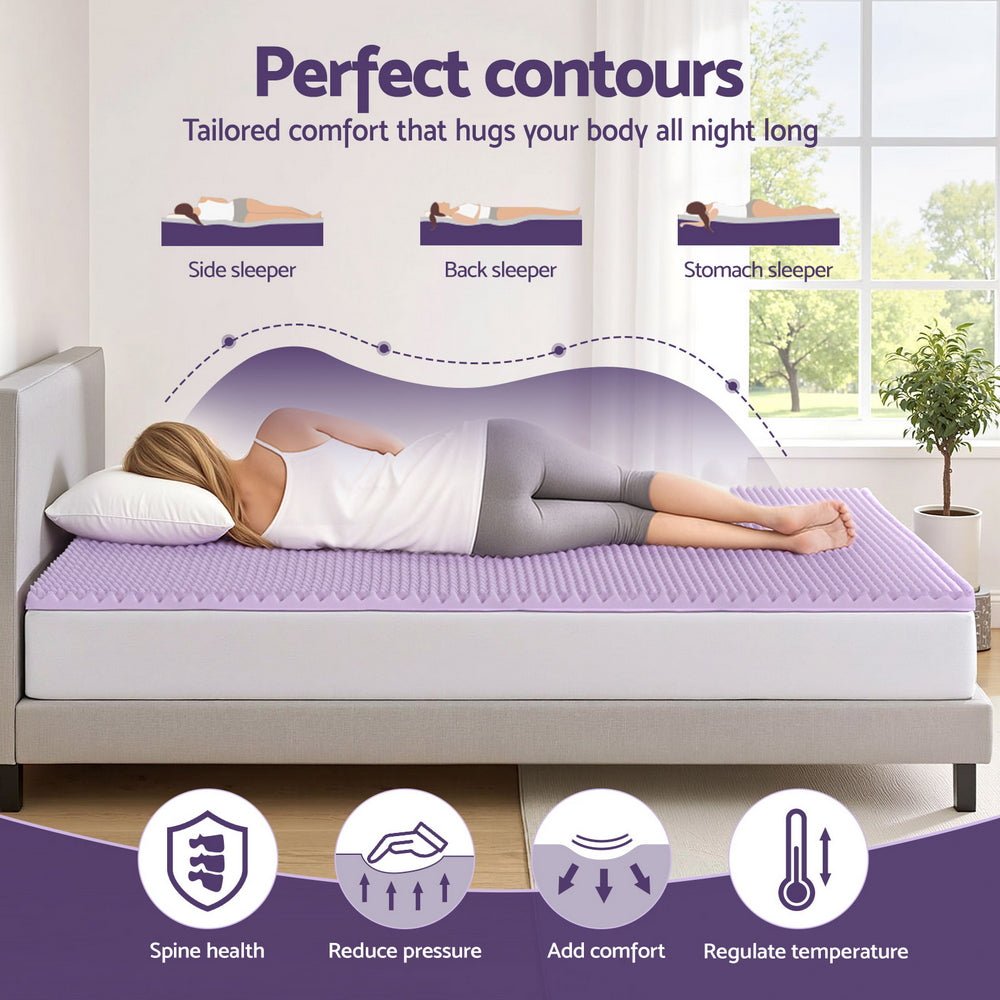 Giselle 5cm Memory Foam Mattress Topper Lavender Infused Egg Crate King Single - Furniture > Mattresses > Mattress Toppers - Rivercity House & Home Co. (ABN 18 642 972 209) - Affordable Modern Furniture Australia