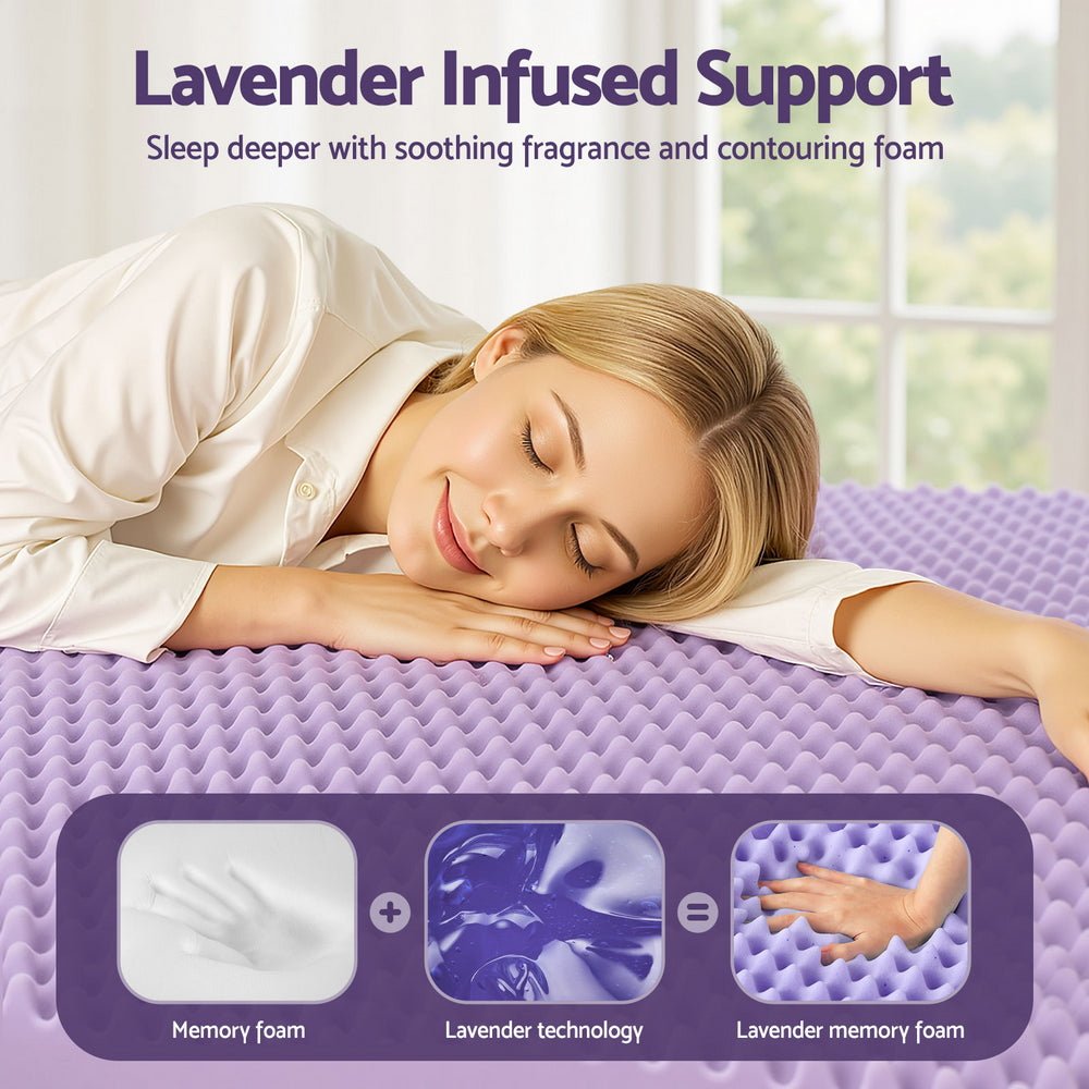 Giselle 5cm Memory Foam Mattress Topper Lavender Infused Egg Crate King Single - Furniture > Mattresses > Mattress Toppers - Rivercity House & Home Co. (ABN 18 642 972 209) - Affordable Modern Furniture Australia