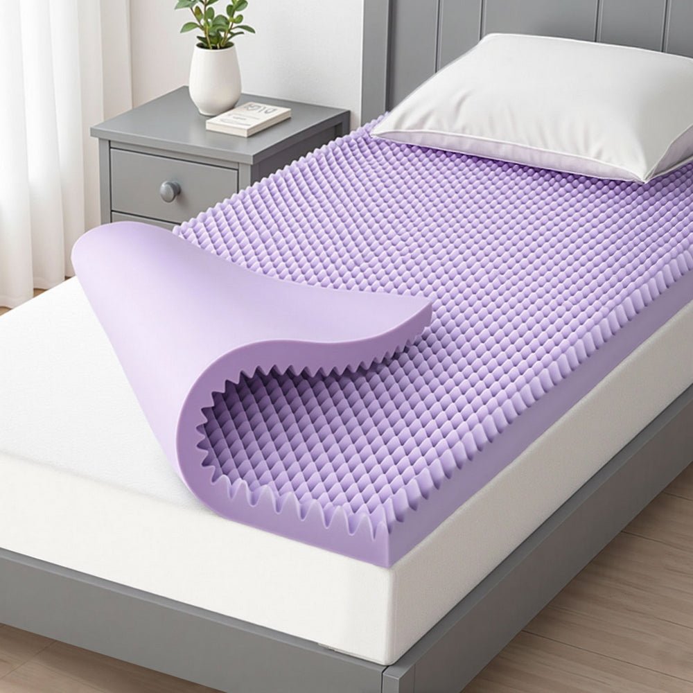 Giselle 5cm Memory Foam Mattress Topper Lavender Infused Egg Crate King Single - Furniture > Mattresses > Mattress Toppers - Rivercity House & Home Co. (ABN 18 642 972 209) - Affordable Modern Furniture Australia