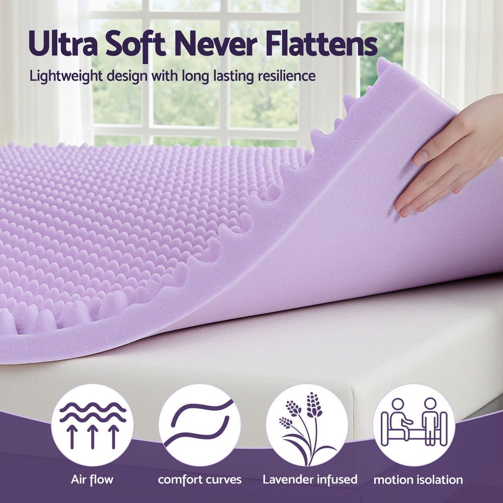 Giselle 5cm Memory Foam Mattress Topper Lavender Infused Egg Crate King Single - Furniture > Mattresses > Mattress Toppers - Rivercity House & Home Co. (ABN 18 642 972 209) - Affordable Modern Furniture Australia