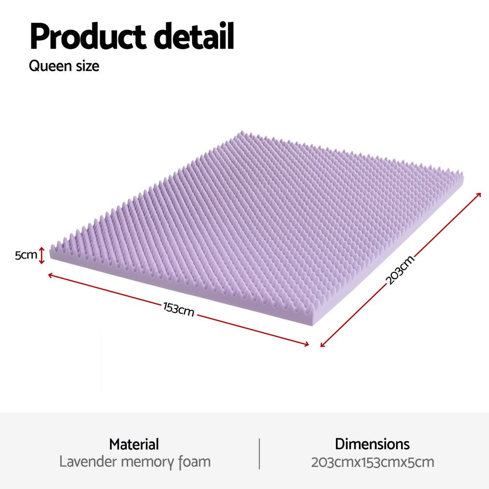 Giselle 5cm Memory Foam Mattress Topper Lavender Infused Egg Crate Pad Mat Queen - Furniture > Mattresses > Mattress Toppers - Rivercity House & Home Co. (ABN 18 642 972 209) - Affordable Modern Furniture Australia