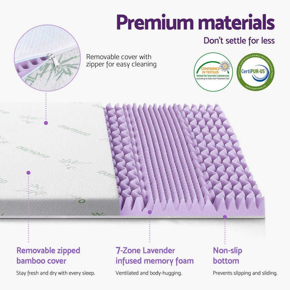 Giselle 8cm Memory Foam Mattress Topper Lavender Infused Bamboo Cover 7 - Zone Single - Furniture > Mattresses > Mattress Toppers - Rivercity House & Home Co. (ABN 18 642 972 209) - Affordable Modern Furniture Australia