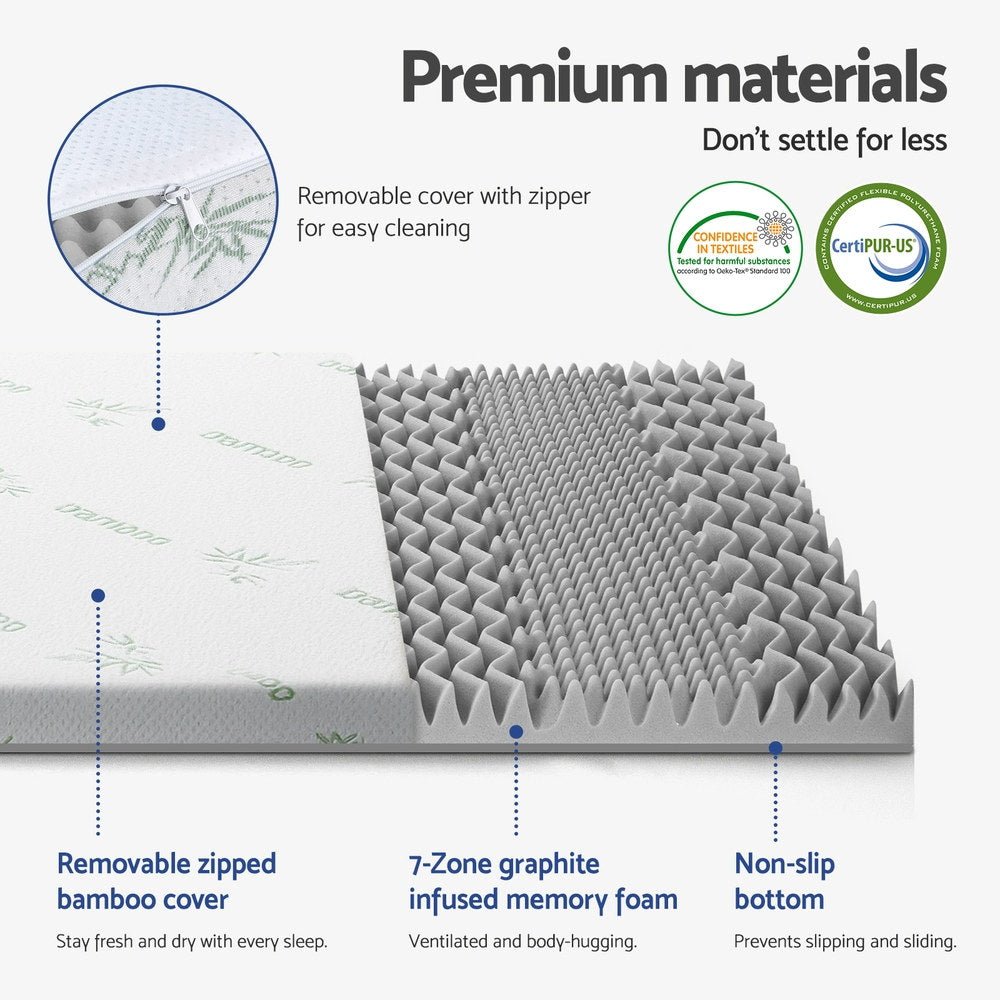 Giselle Bedding 8cm Memory Foam Mattress Topper 7 - Zone Graphite King - Furniture > Mattresses > Mattress Toppers - Rivercity House & Home Co. (ABN 18 642 972 209) - Affordable Modern Furniture Australia