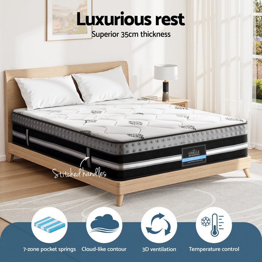 Giselle Bedding Double Mattress 35cm Bed in a Box Pocket Spring Gel Memory Foam - Furniture > Mattresses > Double Mattress - Rivercity House & Home Co. (ABN 18 642 972 209) - Affordable Modern Furniture Australia