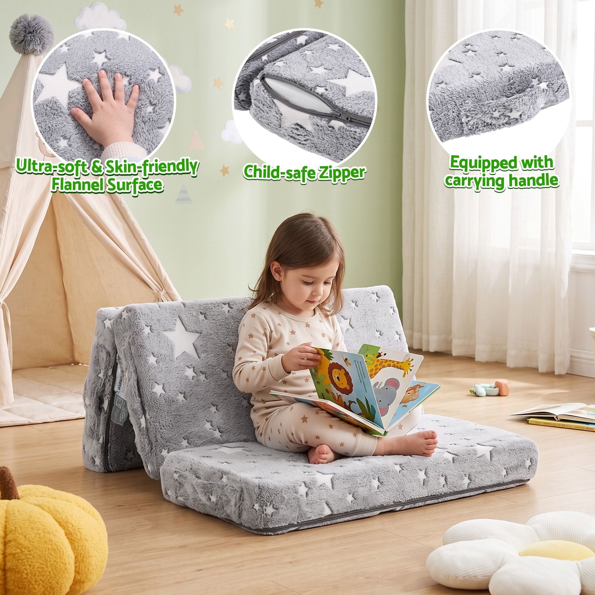 Giselle Bedding Tri-fold Foldable Cot Mattress 96.5x67x9cm with Glow-in-the-Dark Cover - Home & Garden > Bedding > Pillows - Rivercity House & Home Co. (ABN 18 642 972 209) - Affordable Modern Furniture Australia