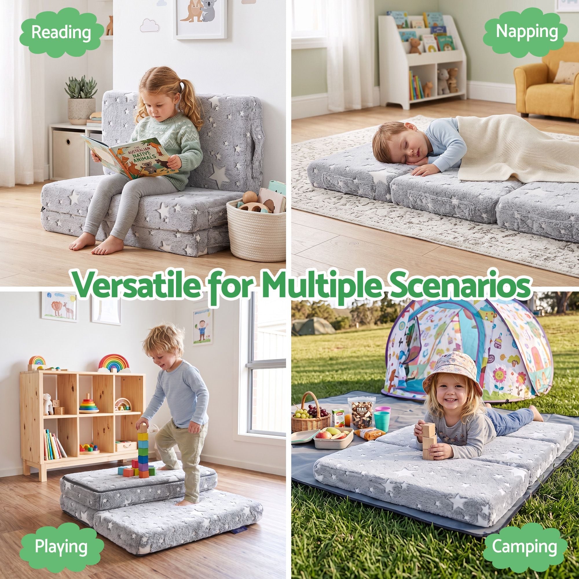 Giselle Bedding Tri-fold Foldable Cot Mattress 96.5x67x9cm with Glow-in-the-Dark Cover - Home & Garden > Bedding > Pillows - Rivercity House & Home Co. (ABN 18 642 972 209) - Affordable Modern Furniture Australia