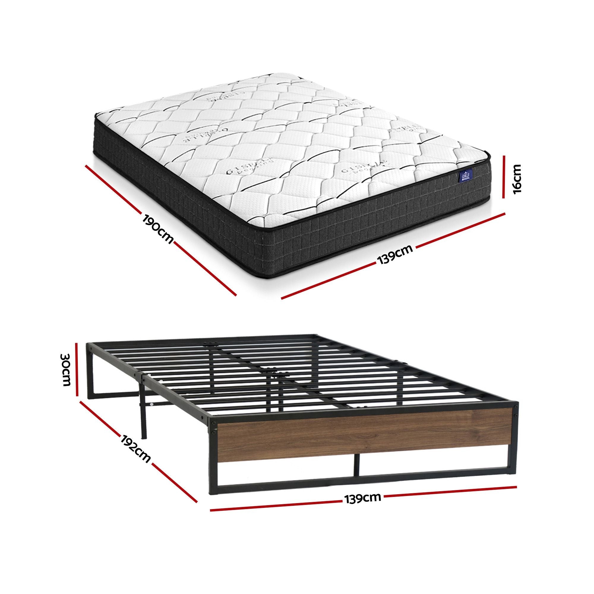 Giselle Double Mattress 16cm and Artiss Metal Bed Frame Set for Guest Rooms Studios - Furniture > Mattresses > Double Mattress - Rivercity House & Home Co. (ABN 18 642 972 209) - Affordable Modern Furniture Australia